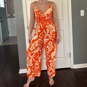 Patrons of Peace Bright Orange Floral Jumpsuit
